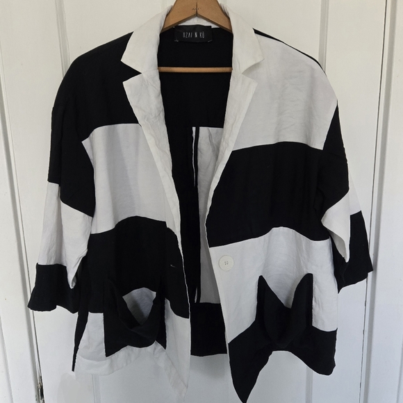 OZAI N KU Women's Block Light One Button Jacket Size XXL‎ Artsy Coastal Blazer - Picture 7 of 16